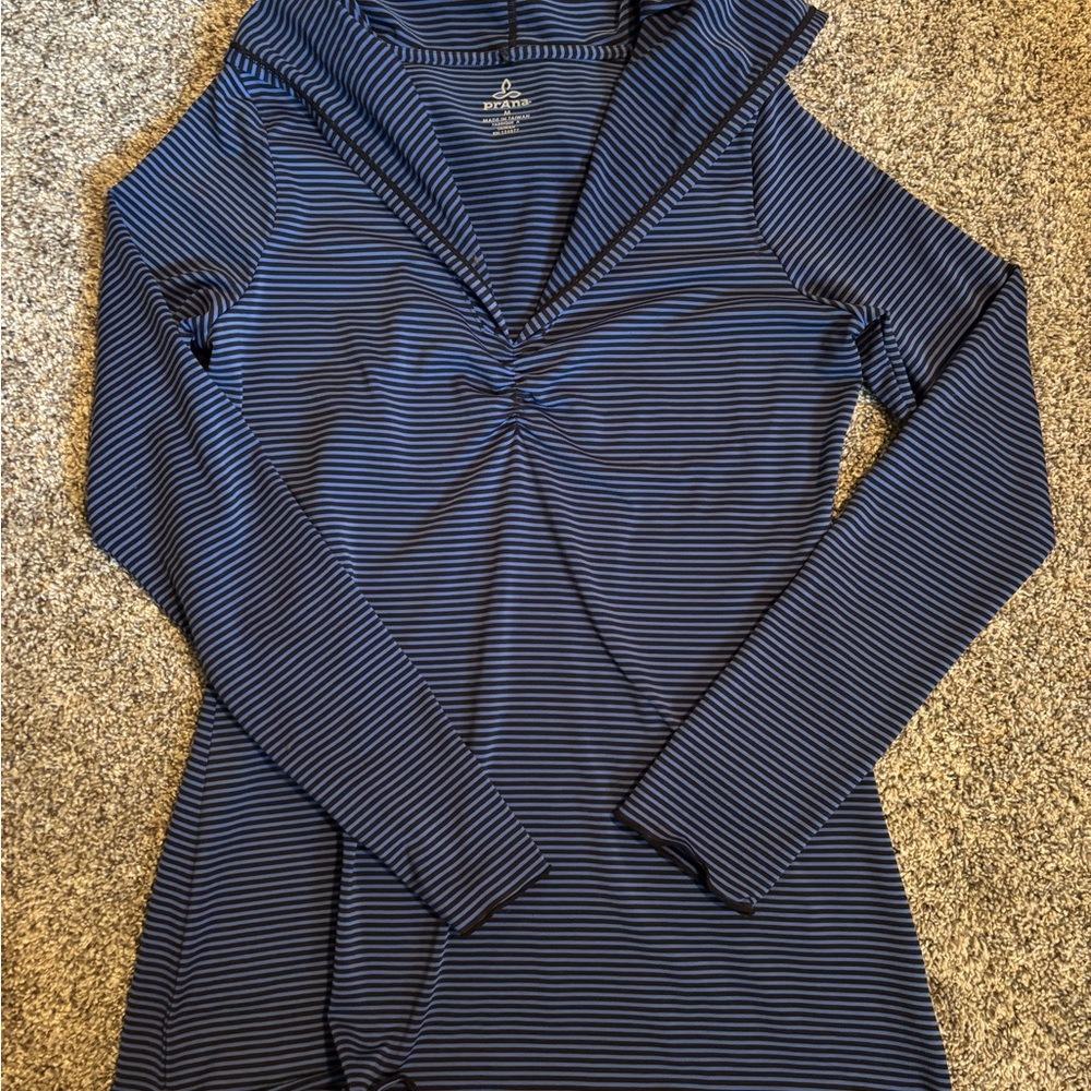 Prana Navy and Black Striped Long Sleeve Hoodie
